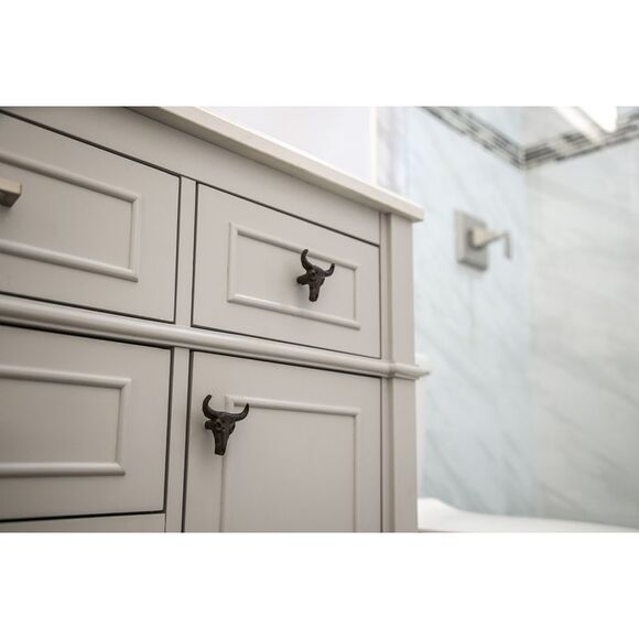 Set of 6 Cast Iron Steer Skull Drawer Pulls Western Home Decor Cabinet Knobs - Picture 7 of 12